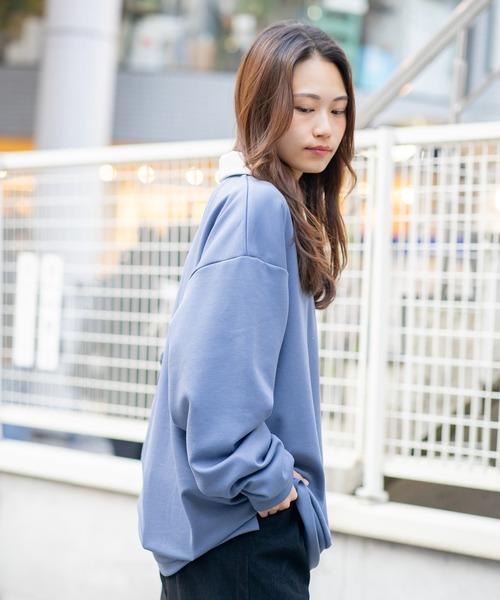 Red Cap Girl(レッドキャプガール)の「【UNIIT × RED CAP GIRL】 ワンポイント 襟配色 ダンボール ハーフジップポロ(ポロシャツ・メンズ・ブラック/ホワイト/グレー/ブルー・MEDIUM/LARGE)」の12枚目の写真