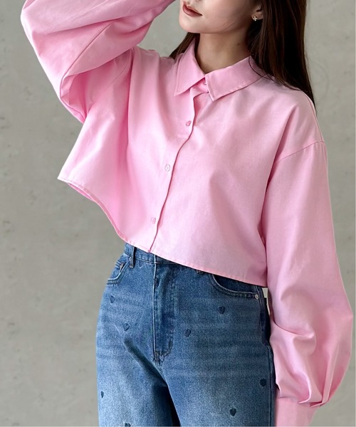 Per sist ence（パーシエンス）の「ネクタイ付ブロードクロップドシャツ（シャツ/ブラウス・レディース・ブルー/グレー/オフホワイト/ピンク/ブラック・FREE）」の9枚目の写真