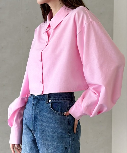 Per sist ence（パーシエンス）の「ネクタイ付ブロードクロップドシャツ（シャツ/ブラウス・レディース・ブルー/グレー/オフホワイト/ピンク/ブラック・FREE）」の11枚目の写真