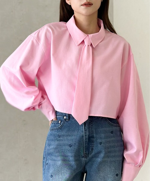 Per sist ence（パーシエンス）の「ネクタイ付ブロードクロップドシャツ（シャツ/ブラウス・レディース・ブルー/グレー/オフホワイト/ピンク/ブラック・FREE）」の17枚目の写真