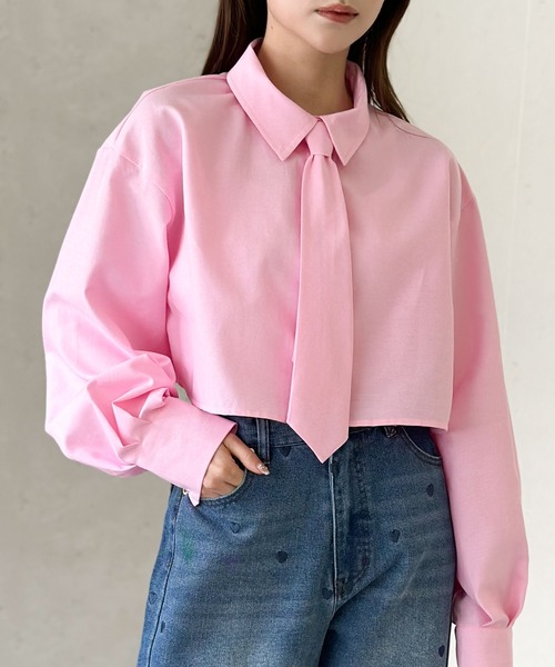 Per sist ence（パーシエンス）の「ネクタイ付ブロードクロップドシャツ（シャツ/ブラウス・レディース・ブルー/グレー/オフホワイト/ピンク/ブラック・FREE）」の18枚目の写真