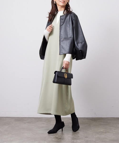 Chez toi(シェトワ)の「インナーシャリニット×ジャンスカワンピース(ワンピース・レディース・ブラック/ライトグリーン/ベージュ/インディゴブルー・FREE)」の5枚目の写真