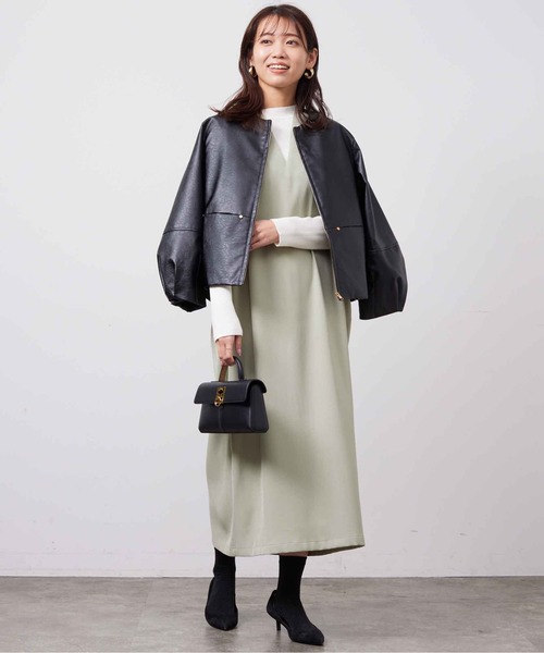 Chez toi(シェトワ)の「インナーシャリニット×ジャンスカワンピース(ワンピース・レディース・ブラック/ライトグリーン/ベージュ/インディゴブルー・FREE)」の11枚目の写真