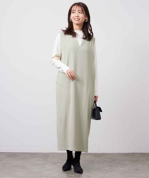 Chez toi(シェトワ)の「インナーシャリニット×ジャンスカワンピース(ワンピース・レディース・ブラック/ライトグリーン/ベージュ/インディゴブルー・FREE)」の22枚目の写真