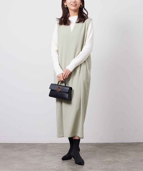 Chez toi(シェトワ)の「インナーシャリニット×ジャンスカワンピース(ワンピース・レディース・ブラック/ライトグリーン/ベージュ/インディゴブルー・FREE)」の6枚目の写真