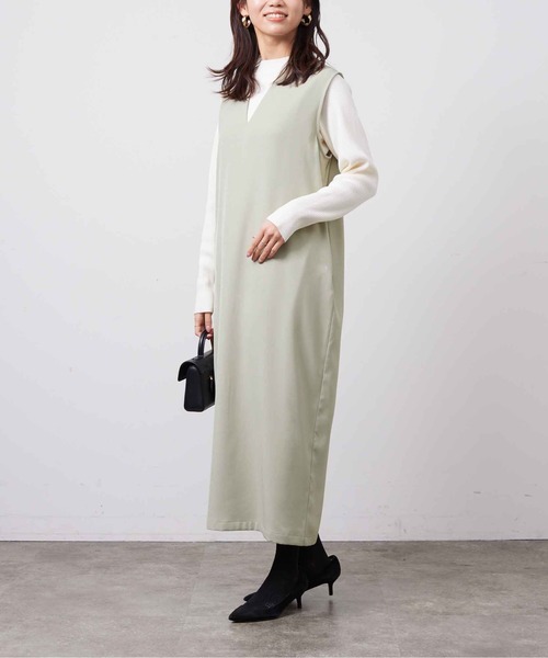 Chez toi(シェトワ)の「インナーシャリニット×ジャンスカワンピース(ワンピース・レディース・ブラック/ライトグリーン/ベージュ/インディゴブルー・FREE)」の18枚目の写真