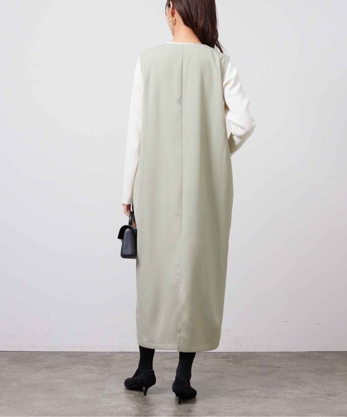 Chez toi(シェトワ)の「インナーシャリニット×ジャンスカワンピース(ワンピース・レディース・ブラック/ライトグリーン/ベージュ/インディゴブルー・FREE)」の12枚目の写真