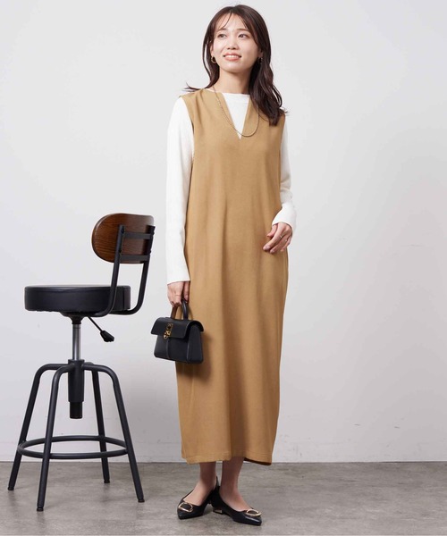 Chez toi(シェトワ)の「インナーシャリニット×ジャンスカワンピース(ワンピース・レディース・ブラック/ライトグリーン/ベージュ/インディゴブルー・FREE)」の17枚目の写真