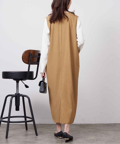Chez toi(シェトワ)の「インナーシャリニット×ジャンスカワンピース(ワンピース・レディース・ブラック/ライトグリーン/ベージュ/インディゴブルー・FREE)」の15枚目の写真