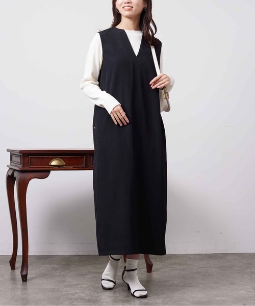 Chez toi(シェトワ)の「インナーシャリニット×ジャンスカワンピース(ワンピース・レディース・ブラック/ライトグリーン/ベージュ/インディゴブルー・FREE)」の20枚目の写真