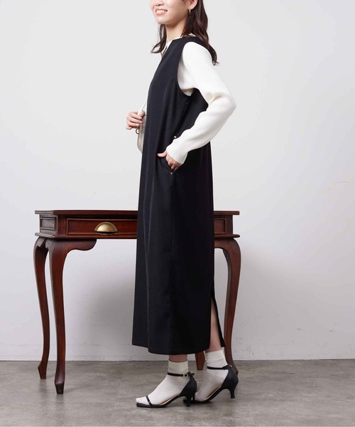 Chez toi(シェトワ)の「インナーシャリニット×ジャンスカワンピース(ワンピース・レディース・ブラック/ライトグリーン/ベージュ/インディゴブルー・FREE)」の16枚目の写真