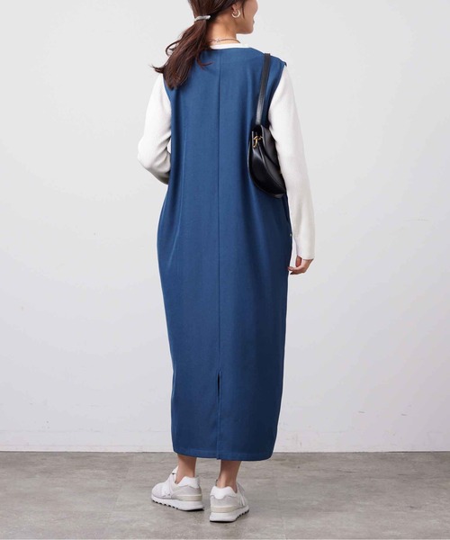 Chez toi(シェトワ)の「インナーシャリニット×ジャンスカワンピース(ワンピース・レディース・ブラック/ライトグリーン/ベージュ/インディゴブルー・FREE)」の13枚目の写真