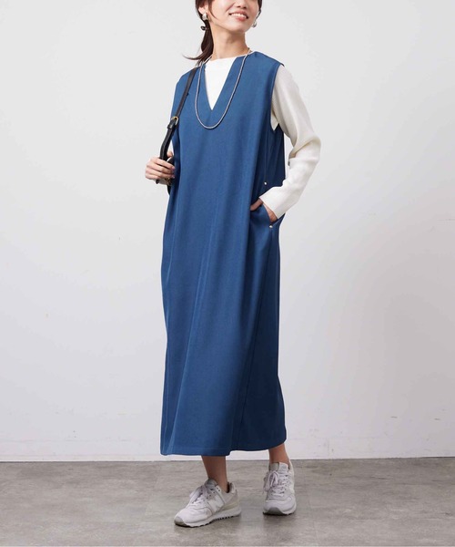 Chez toi(シェトワ)の「インナーシャリニット×ジャンスカワンピース(ワンピース・レディース・ブラック/ライトグリーン/ベージュ/インディゴブルー・FREE)」の7枚目の写真