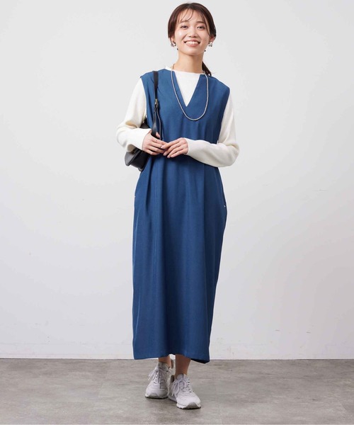 Chez toi(シェトワ)の「インナーシャリニット×ジャンスカワンピース(ワンピース・レディース・ブラック/ライトグリーン/ベージュ/インディゴブルー・FREE)」の21枚目の写真