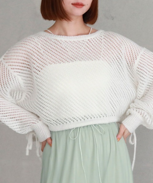 archives（アルシーヴ）の「ラメスパンコールメッシュドロストニット（ニット/セーター・レディース・ミント/オフホワイト/ブルーグレー/ピンクベージュ・MEDIUM）」の8枚目の写真