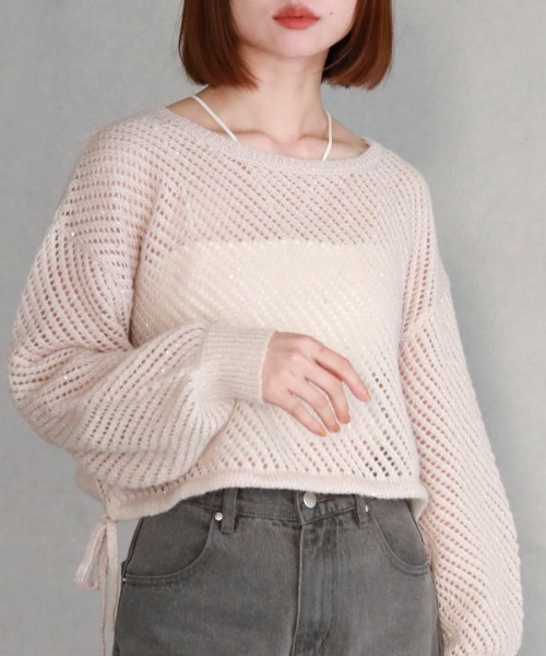 archives（アルシーヴ）の「ラメスパンコールメッシュドロストニット（ニット/セーター・レディース・ミント/オフホワイト/ブルーグレー/ピンクベージュ・MEDIUM）」の18枚目の写真