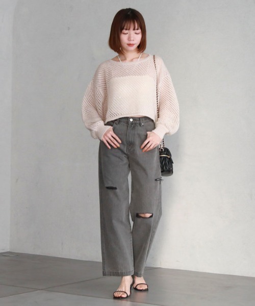 archives（アルシーヴ）の「ラメスパンコールメッシュドロストニット（ニット/セーター・レディース・ミント/オフホワイト/ブルーグレー/ピンクベージュ・MEDIUM）」の20枚目の写真