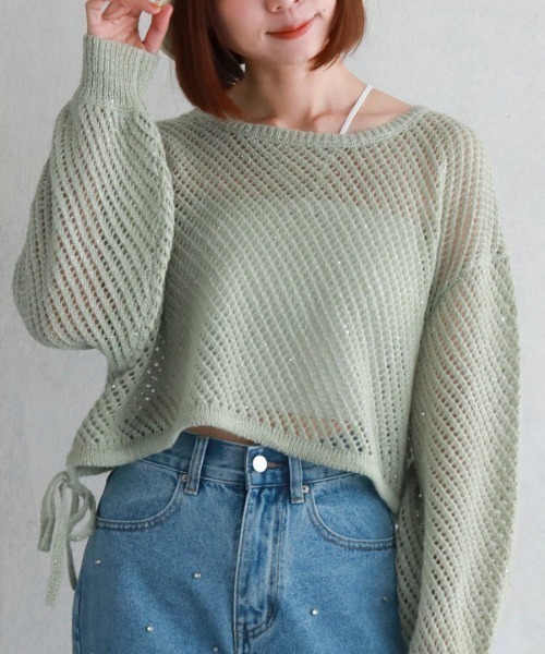 archives（アルシーヴ）の「ラメスパンコールメッシュドロストニット（ニット/セーター・レディース・ミント/オフホワイト/ブルーグレー/ピンクベージュ・MEDIUM）」の22枚目の写真