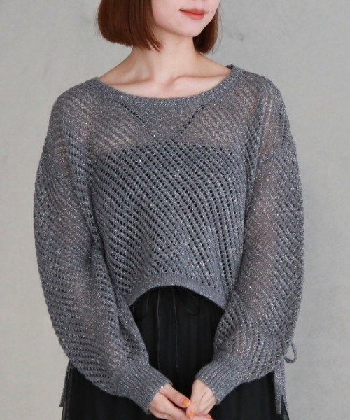 archives（アルシーヴ）の「ラメスパンコールメッシュドロストニット（ニット/セーター・レディース・ミント/オフホワイト/ブルーグレー/ピンクベージュ・MEDIUM）」の15枚目の写真