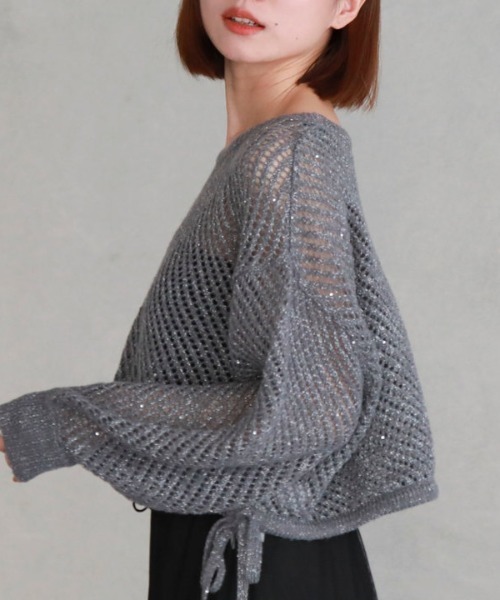 archives（アルシーヴ）の「ラメスパンコールメッシュドロストニット（ニット/セーター・レディース・ミント/オフホワイト/ブルーグレー/ピンクベージュ・MEDIUM）」の17枚目の写真