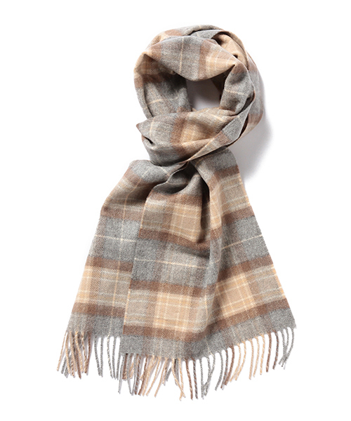 Johnstons of Elgin（ジョンストンズオブエルガン）の「Johnstons / カシミヤ ビッグチェック（マフラー・メンズ・ベージュ系その他/ネイビー/オレンジ系その他・ONE SIZE）」の2枚目の写真