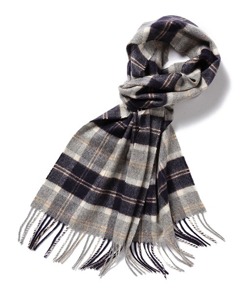 Johnstons of Elgin（ジョンストンズオブエルガン）の「Johnstons / カシミヤ ビッグチェック（マフラー・メンズ・ベージュ系その他/ネイビー/オレンジ系その他・ONE SIZE）」の3枚目の写真