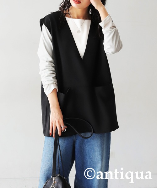 antiqua(アンティカ)の「Vネックベスト(ベスト・レディース・ブラック・FREE)」の1枚目の写真