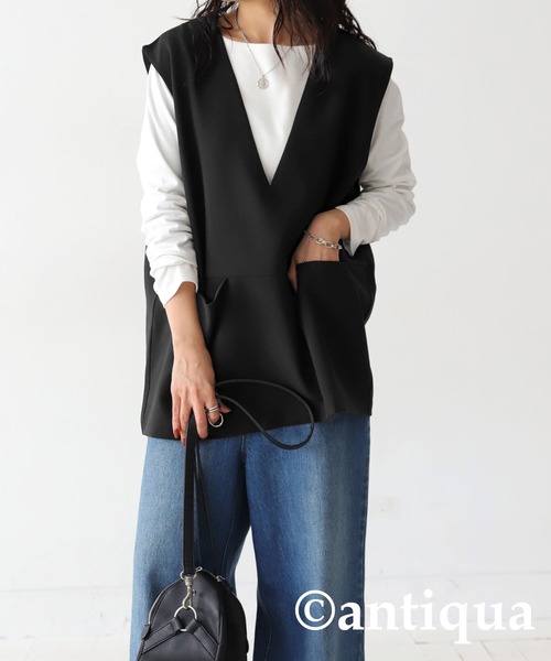 antiqua(アンティカ)の「Vネックベスト(ベスト・レディース・ブラック・FREE)」の4枚目の写真