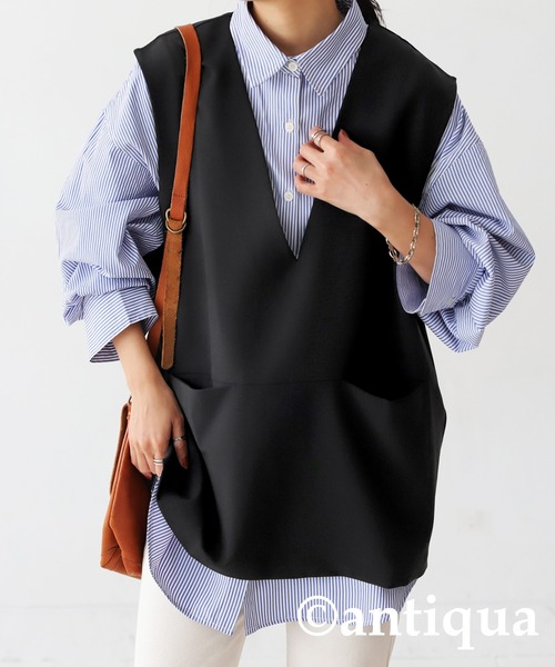 antiqua(アンティカ)の「Vネックベスト(ベスト・レディース・ブラック・FREE)」の6枚目の写真