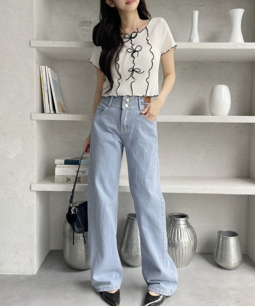 ワイド ストレート デニム パンツ ダブルポケット 韓国 お洒落 楽天市場】[chutn ストレートパンツ デニムパンツ レディース