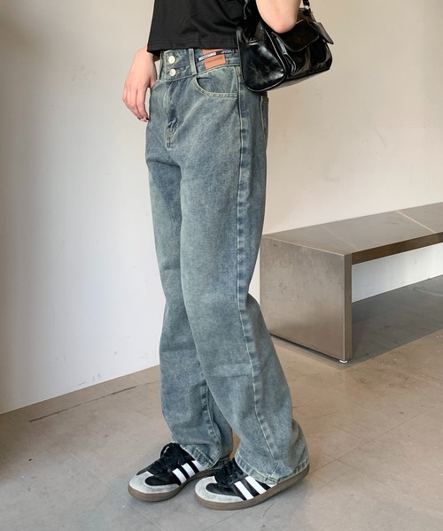 （もあ）新品 ダブルウエストドロストデニム セール】《新色追加》【お気に入り数2.4万人突破!】ダブルボタン