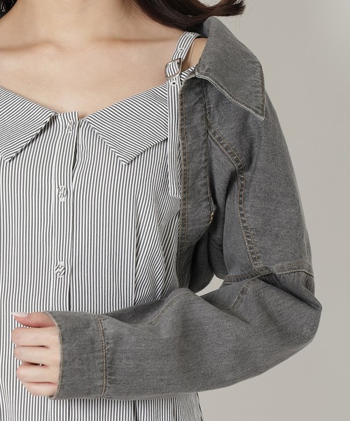 REDYAZEL（レディアゼル）の「デニムボレロジャケット（スーツジャケット・レディース・ブラック/ブルー/オフホワイト・FREE）」の4枚目の写真