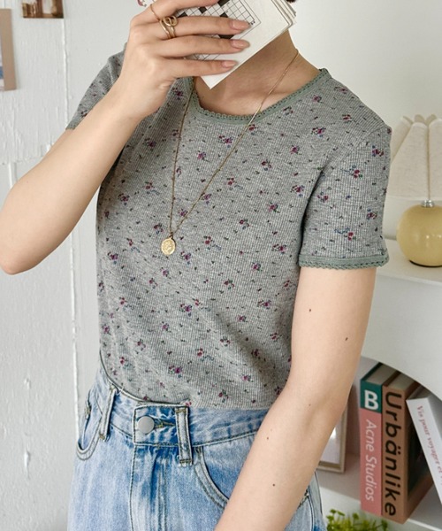CLEA(クレア)の「フラワー柄サーマル半袖トップス(Tシャツ/カットソー・レディース・ホワイト/グレー/ブラック・FREE)」の21枚目の写真