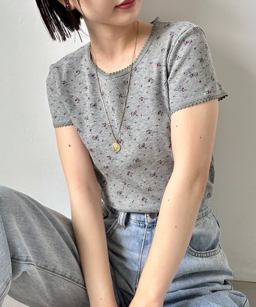 CLEA(クレア)の「フラワー柄サーマル半袖トップス(Tシャツ/カットソー・レディース・ホワイト/グレー/ブラック・FREE)」の12枚目の写真
