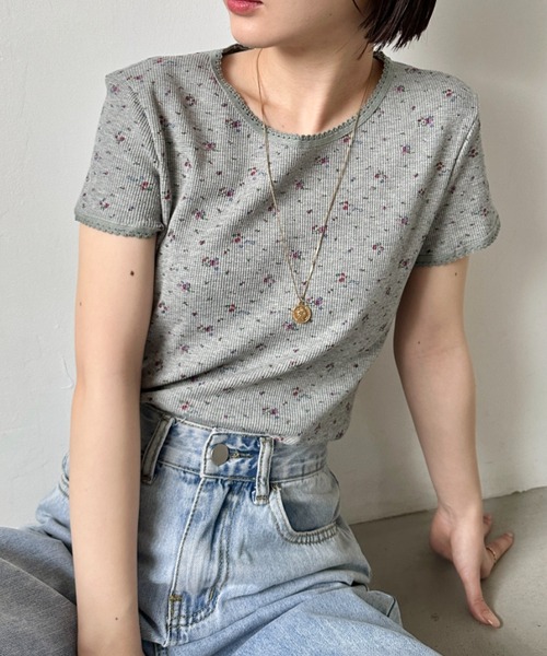 CLEA(クレア)の「フラワー柄サーマル半袖トップス(Tシャツ/カットソー・レディース・ホワイト/グレー/ブラック・FREE)」の13枚目の写真