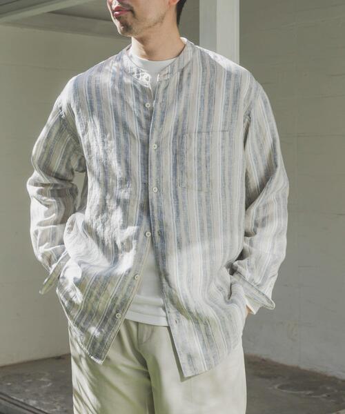 URBAN RESEARCH DOORS(アーバンリサーチドアーズ)の「シルケットリネン バンドカラーロングスリーブシャツ(シャツ/ブラウス・メンズ・アイボリー/グレー系その他/ブラウン系その他/ブルー系その他/インディゴブルー/ホワイト系その他・MEDIUM/LARGE/X-LARGE)」の1枚目の写真