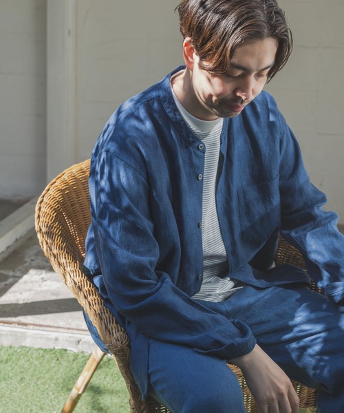 URBAN RESEARCH DOORS（アーバンリサーチドアーズ）の「シルケットリネン バンドカラーロングスリーブシャツ（シャツ/ブラウス・メンズ・アイボリー/ホワイト系その他/グレー系その他/ブラウン系その他/ブルー系その他/インディゴブルー・MEDIUM/LARGE/X-LARGE）」の5枚目の写真