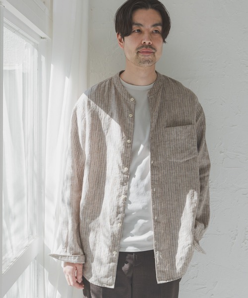 URBAN RESEARCH DOORS（アーバンリサーチドアーズ）の「シルケットリネン バンドカラーロングスリーブシャツ（シャツ/ブラウス・メンズ・アイボリー/ホワイト系その他/グレー系その他/ブラウン系その他/ブルー系その他/インディゴブルー・MEDIUM/LARGE/X-LARGE）」の7枚目の写真
