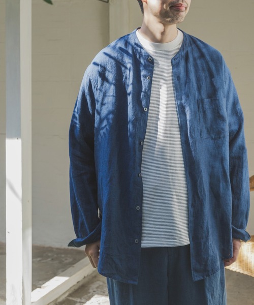 URBAN RESEARCH DOORS（アーバンリサーチドアーズ）の「シルケットリネン バンドカラーロングスリーブシャツ（シャツ/ブラウス・メンズ・アイボリー/ホワイト系その他/グレー系その他/ブラウン系その他/ブルー系その他/インディゴブルー・MEDIUM/LARGE/X-LARGE）」の15枚目の写真