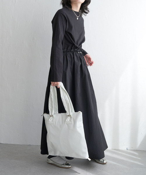 VENCEEXCHANGE（ヴァンスエクスチェンジ）の「綿天竺×合繊ワンピース（ワンピース・レディース・その他2/その他3/オフホワイト/チャコールグレー/ブラック・M）」の3枚目の写真