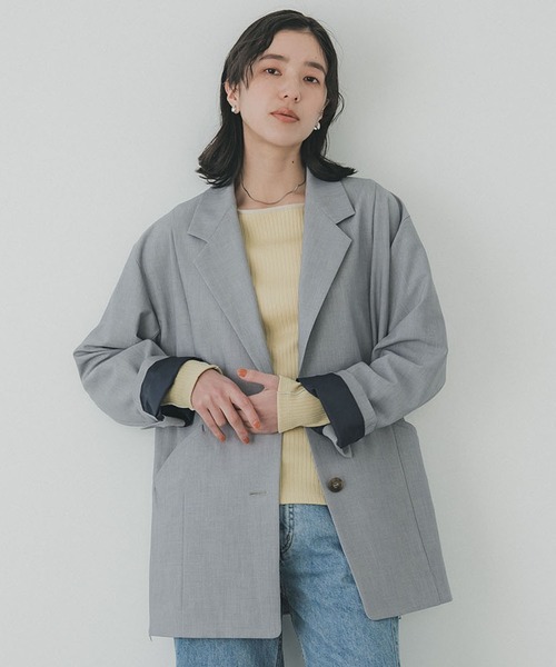 PUBLIC TOKYO（パブリックトウキョウ）の「【完売間近】オーバースリムスムージージャケット（テーラードジャケット・レディース・グリーン/ライトグレー/ダークグレー・1/2）」の4枚目の写真