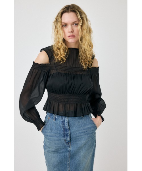MOUSSY(マウジー)の「SHEER GATHER ブラウス(シャツ/ブラウス・レディース・ブラウン/ライトグレー/ブラック・FREE)」の4枚目の写真