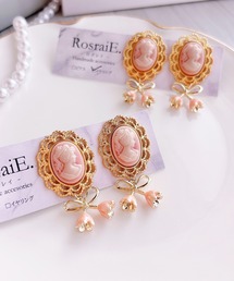 【RosraiE】レディカメオレース リボンフラワー ピアス(MA)