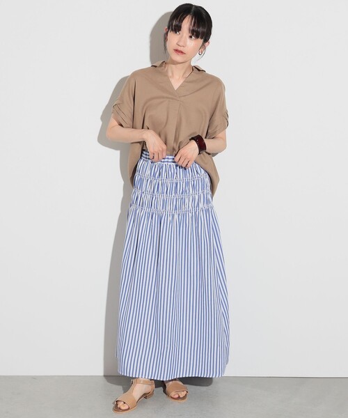 BEAMS HEART(ビームスハート)の「BEAMS HEART / ストライプ柄 シャーリング ロングスカート(スカート・レディース・ブルー/イエロー系その他2・FREE)」の21枚目の写真