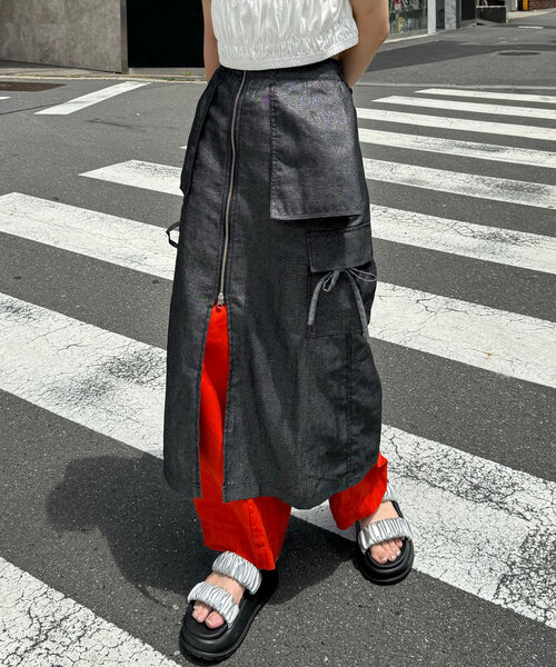 M me eme／Front zip lame check coat (eme10349) | All Item