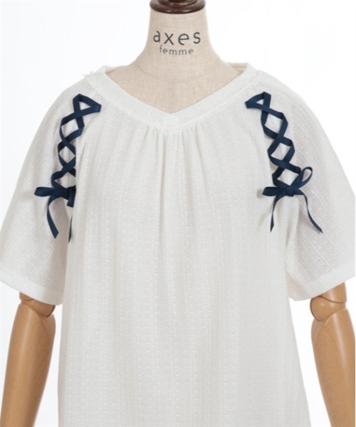 axes femme(アクシーズファム)の「レースアッププルオーバー(Tシャツ/カットソー・レディース・ホワイト/ピンク/サックスブルー/グレー・FREE)」の9枚目の写真