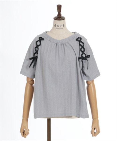 axes femme(アクシーズファム)の「レースアッププルオーバー(Tシャツ/カットソー・レディース・ホワイト/ピンク/サックスブルー/グレー・FREE)」の20枚目の写真