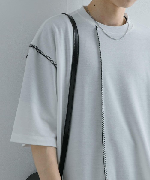 SENSE OF PLACE by URBAN RESEARCH(センスオブプレイスバイアーバンリサーチ)の「『ユニセックス』ブランケットステッチルーズTシャツ(5分袖)(Tシャツ/カットソー・メンズ・パープル/ホワイト/ブラック/グリーン・MEDIUM/LARGE)」の20枚目の写真