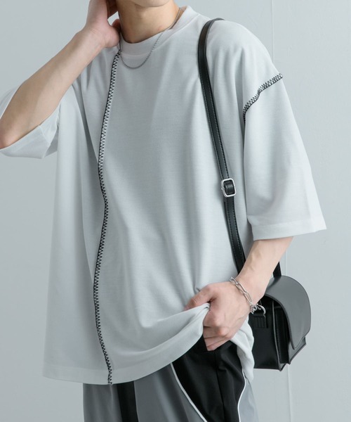 SENSE OF PLACE by URBAN RESEARCH(センスオブプレイスバイアーバンリサーチ)の「『ユニセックス』ブランケットステッチルーズTシャツ(5分袖)(Tシャツ/カットソー・メンズ・パープル/ホワイト/ブラック/グリーン・MEDIUM/LARGE)」の21枚目の写真