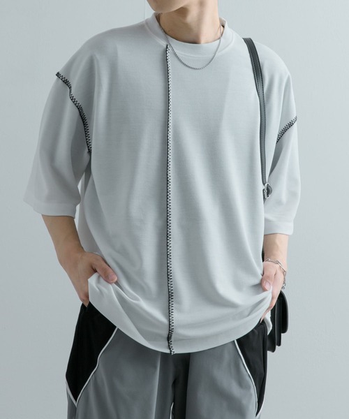 SENSE OF PLACE by URBAN RESEARCH(センスオブプレイスバイアーバンリサーチ)の「『ユニセックス』ブランケットステッチルーズTシャツ(5分袖)(Tシャツ/カットソー・メンズ・パープル/ホワイト/ブラック/グリーン・MEDIUM/LARGE)」の22枚目の写真